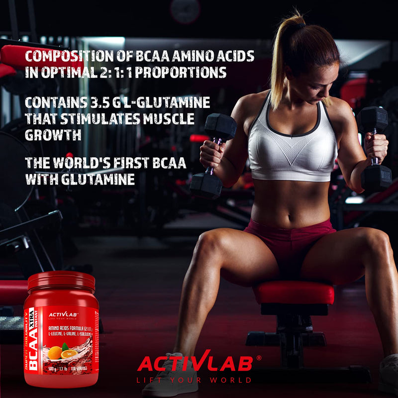 Activlab BCAA Xtra Instant 500g | 5000mg amino acids | 3500mg LGlutamine | Muscle growth, regeneration &amp; Endurance | Orange flavor | BCAA 2:1:1 | Ideal for bodybuilding | Includes measuring cup - NewNest Australia