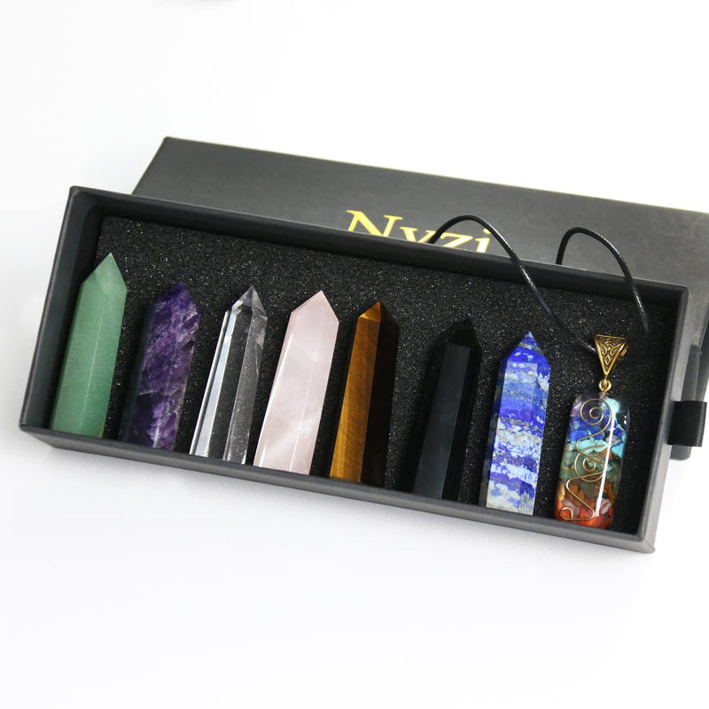 Nvzi Healing Crystal Wands, Crystal Towers, Orgone 7 Chakra Necklace with Premium Gift Box, 7 Chakra Crystals and Healing Stones Set, Crystals for Beginners Kit, Wiccan Crystals - NewNest Australia