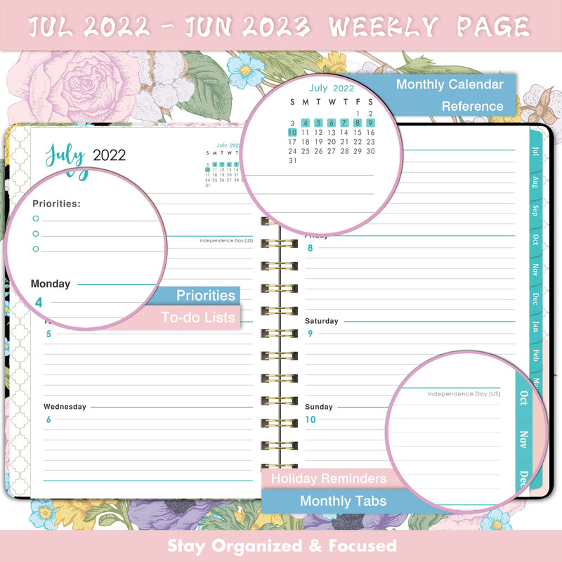 2022-2023 Planner - 2022-2023 Weekly Monthly Planner, Jul 2022 - Jun 2023, 8.5" x 6.4", Flexible Hardcover, Strong Twin - Wire Binding Multicolored - NewNest Australia