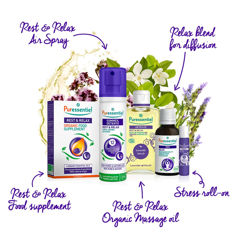 Puressentiel Rest & Relax Air Spray 75ml - Natural remedy for serene & restful nights, Sleep, Relaxation, Tested efficacy, 100% Natural origin, 12 essential oils 75 ml (Pack of 1) - NewNest Australia