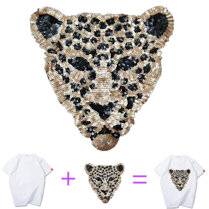 Huluth Iron on Leopard Patch Sequin Patches Embroidered Badge Motif Applique Patch for Clothing Jeans T-Shirt - NewNest Australia