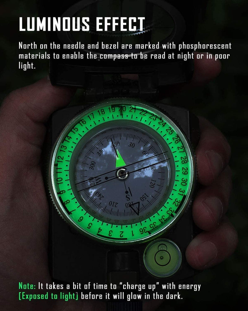 YEHOBU Military Lensatic Sighting Compass Survival for Hiking, Orienteering Lensatic Compass, Waterproof and Shakeproof Navigation Compasses, Survival Emergency Luminous Sighting Compass, Army Green - NewNest Australia