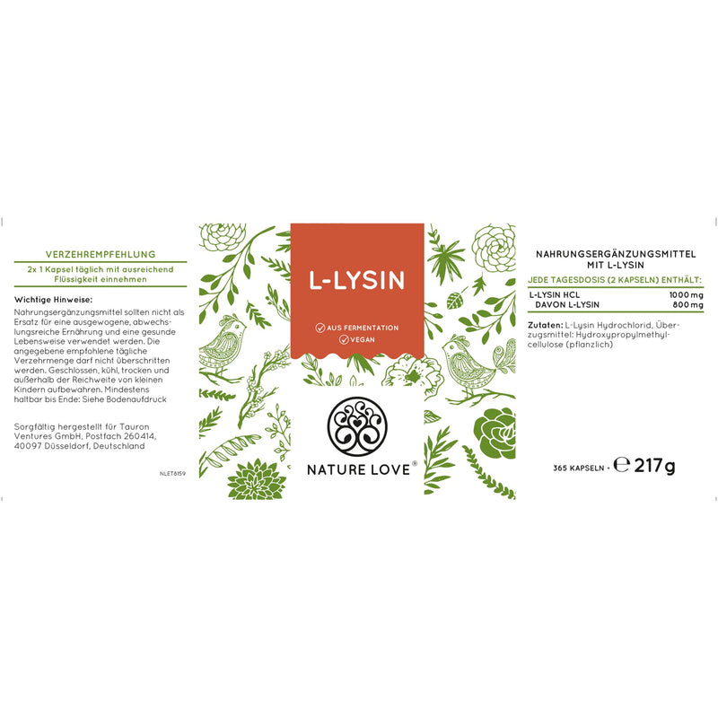 L-Lysine, 365 Vegan Capsules, High Dose With 1000 Mg Per Daily Dose, From Vegetable Fermentation, 6 Months Range, Laboratory-Tested, Without Additives And Produced In Germany - NewNest Australia