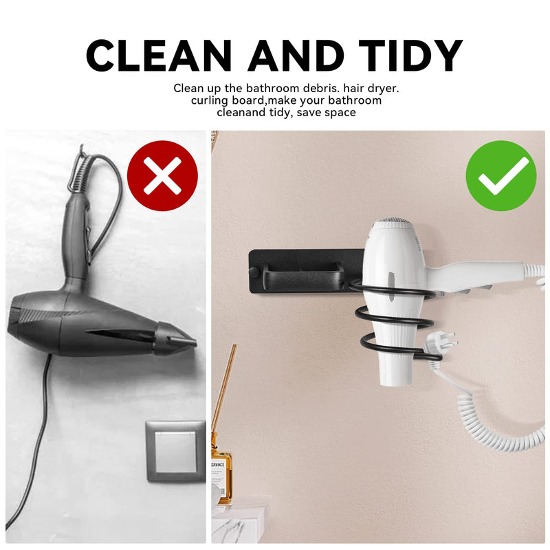 YUET Hair Dryer Holder Hairdryer Station Wall Mounted Spiral Shelf Bracket Stand Hanger Straightener Organizer Blow Storage with Holes Rack For Bathroom Aluminum Professional Black - NewNest Australia