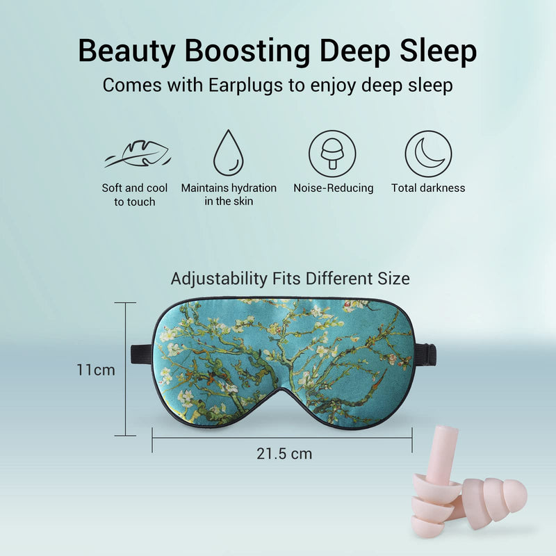 LaCourse 100% Natural Mulberry Silk Eye Mask for Sleeping with 4Pair EarPlugs & Travel Pouch, Both Sides 19 Momme Organic Silk, Adjustable Silk Sleep Eye Mask for Women, Green-Floral Green Floral With 4pair Earplugs - NewNest Australia