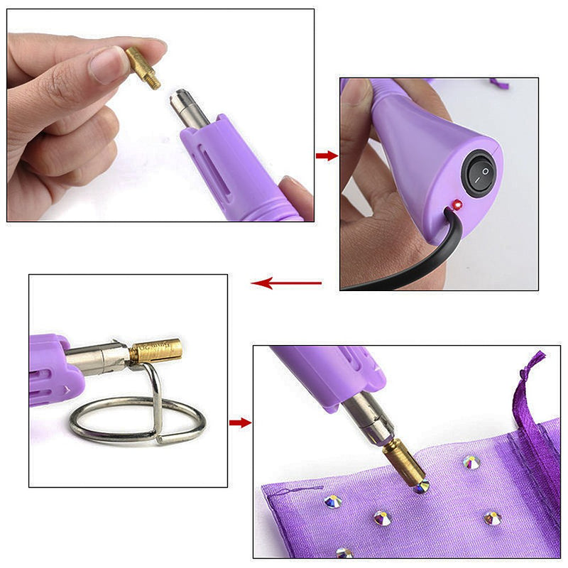 Hotfix Rhinestone applicator 7 in 1 Professional Iron-on Hot Fix Wand Crystal Gem Rhinestone Heat-fix Tool (Purple) Purple - NewNest Australia