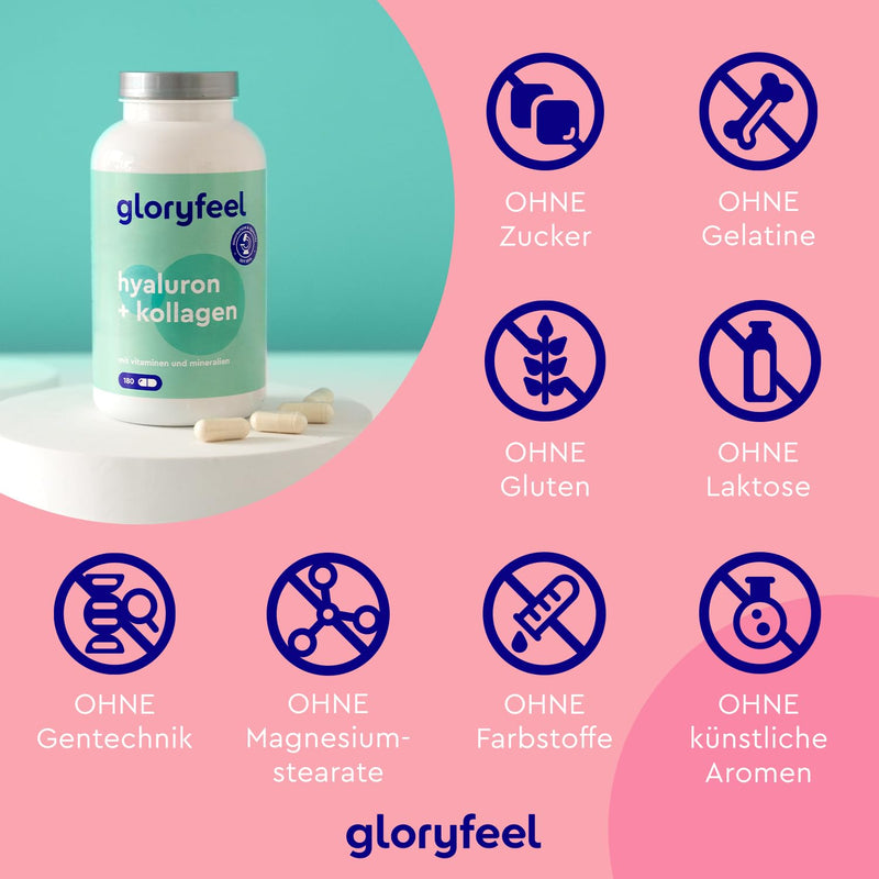 Hyaluronic Acid + Collagen, 180 Capsules, Premium Skin & Hair Complex, Plus Vitamin C From Acerola, Biotin, Selenium, Zinc & Bamboo Extract, Laboratory Tested In Germany - NewNest Australia