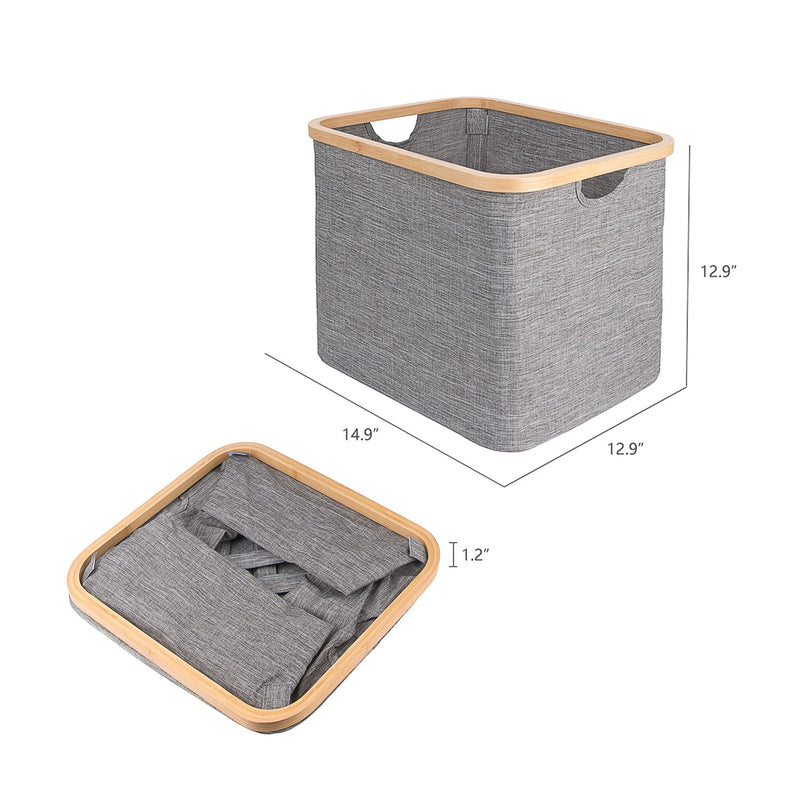Naturoom 44L Bamboo Storage Basket | Laundry Hamper, Folding Bamboo Frame Fabric Shelf Basket With Handles, Large Cube Organizer Perfect For Bathroom, Bedroom Dirty Clothes/ Towels/ Blankets/ Toys Storage Bin - NewNest Australia