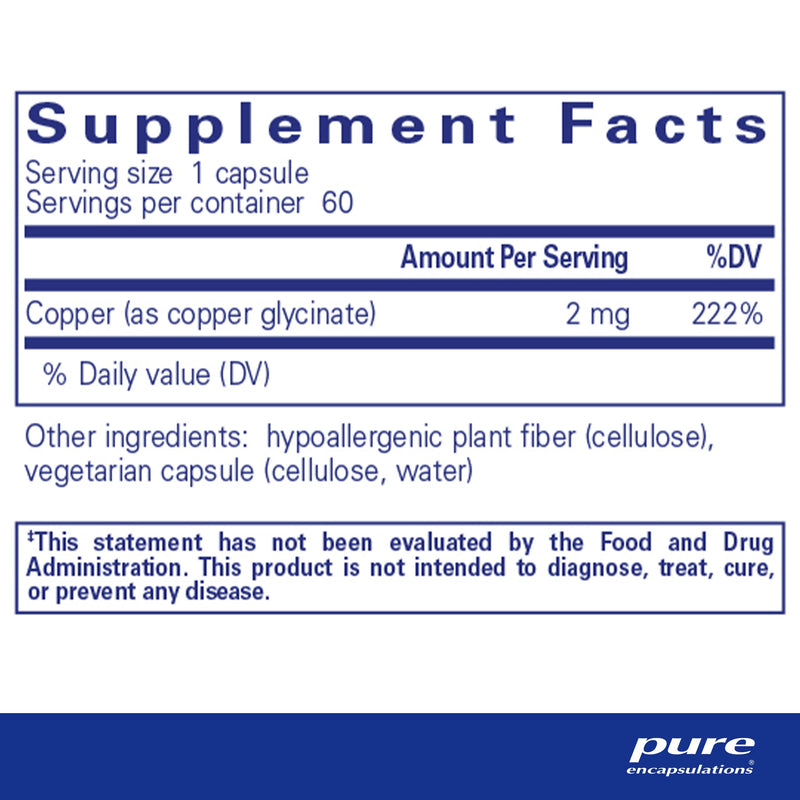Pure Encapsulations Copper (Glycinate) | Iron Absorption Supplement for Red Blood Cell Formation* | 60 Capsules - NewNest Australia
