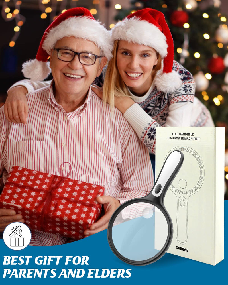 OBOVO Magnifying Glass with Light, 2X & 6X Large Handheld Reading Magnifying Glasses, 4 LED Illuminated Lighted Magnifier for Seniors Reading, Low Vision, Small Prints, Map, Stamps - NewNest Australia