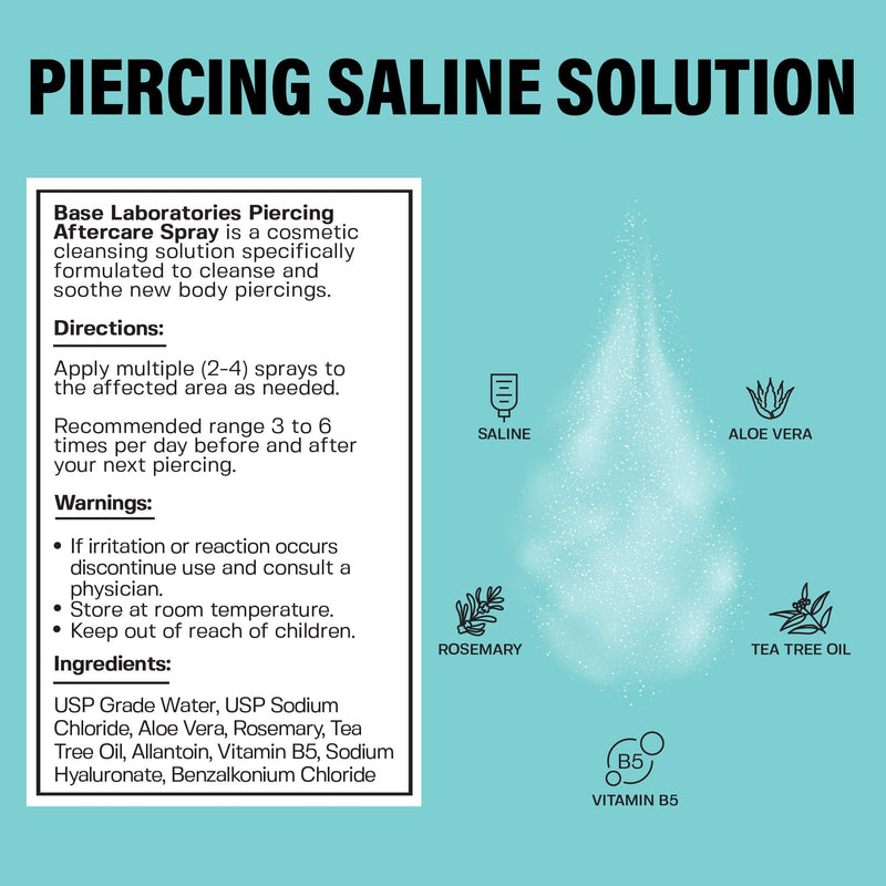 Base Labs Sea Salt Piercing Aftercare Spray | 4oz | Cleanses, Sterilizes & Soothes | Saline Solution For Piercings with Lysozyme | Fast Ear Piercing Cleaner Solution For Ears, Nose & Bumps | 120ml - NewNest Australia