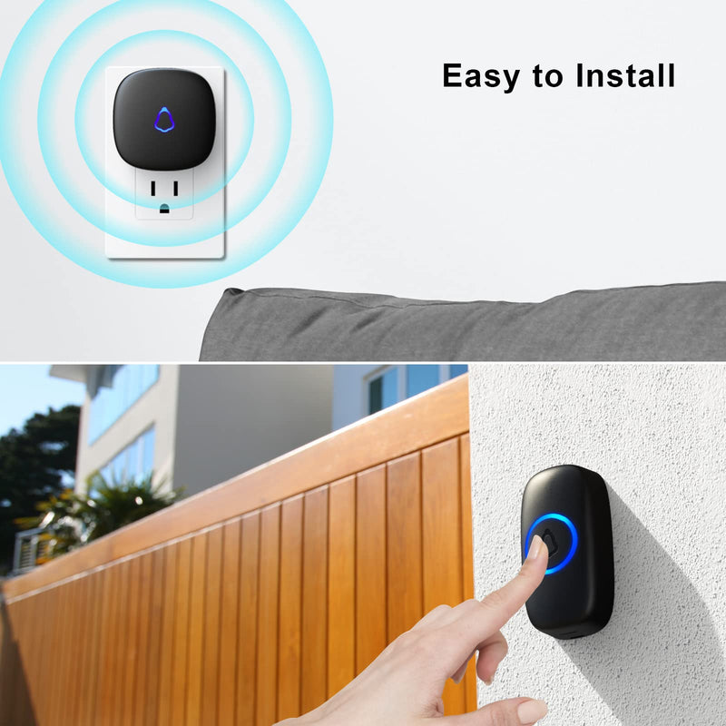 SECRUI Wireless Doorbell, Waterproof Mini Doorbell 1,000ft Range 110dB Mute Mode 58 Door Chimes & Colorful LED Flashing - Black - NewNest Australia