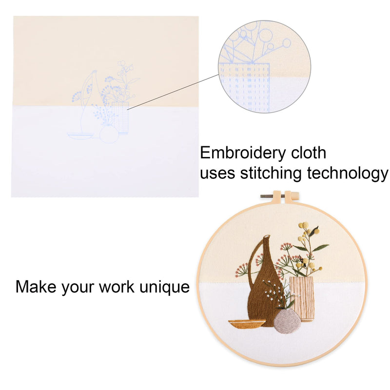 4 Embroidery kit Vase Pattern Stitching Embroidered Cloth Embroidery Starter kit light color - NewNest Australia