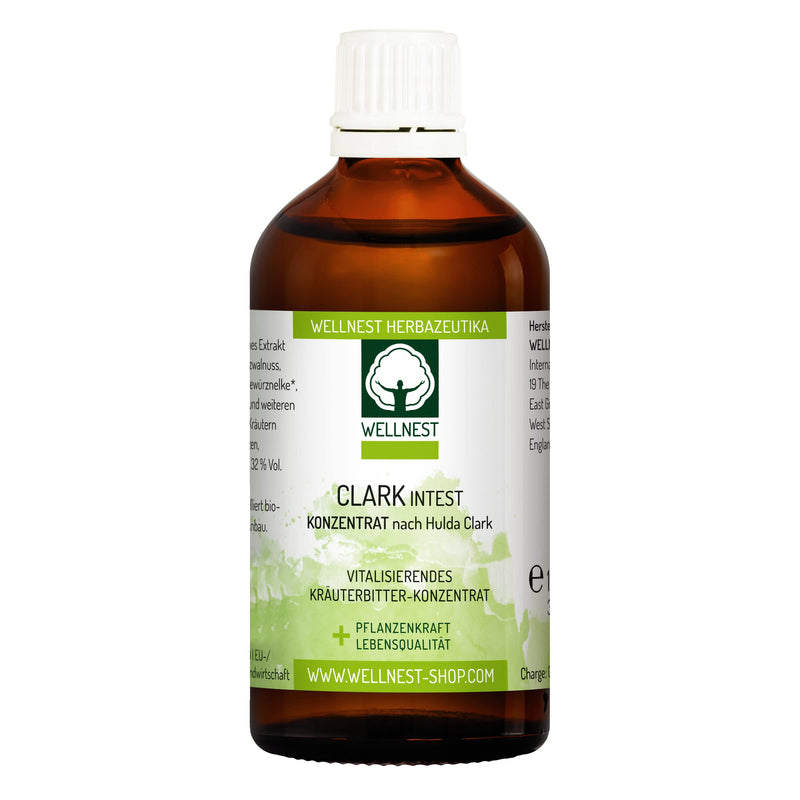Wellnest ClarkIntest Herbal Bitters Concentrate 100 ml | Intestinal detox treatment vegan | Recipe according to Hulda Clark | With, among other things, black walnut, olive leaf, clove - NewNest Australia