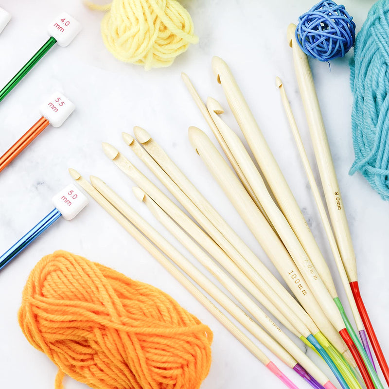 23 Pieces Tunisian Crochet Hooks Kit Including 12pcs 3-10 mm Bamboo Knitting Needle with Bead Carbonized Bamboo Needle + 11pcs 2-8 mm Multi Color Tunisian Afghan Aluminum Crochet Hooks - NewNest Australia