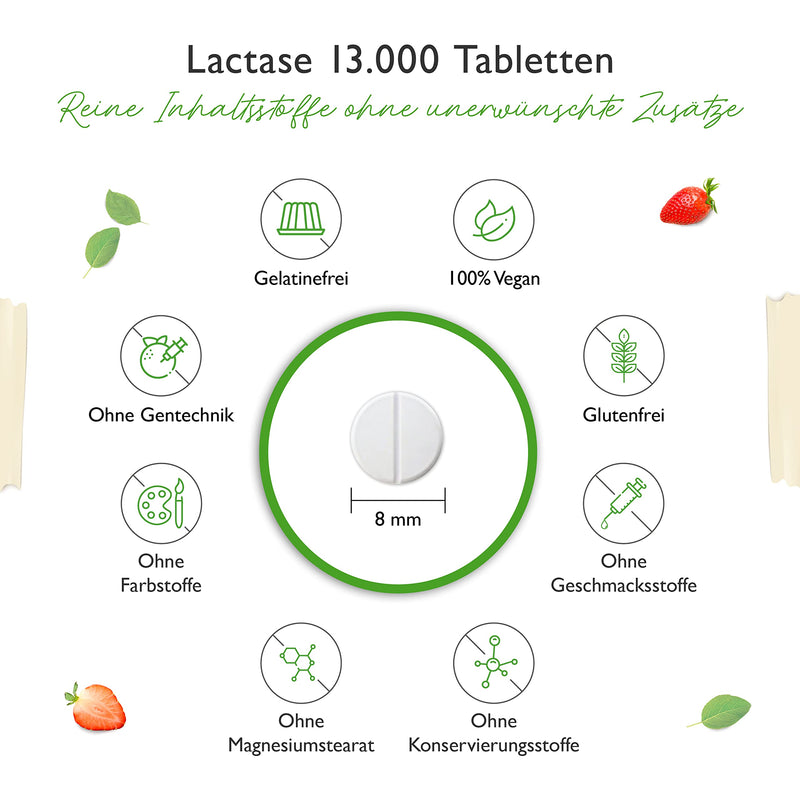 Lactase 13,000 Depot - 365 tablets with depot effect (Sepismart® Slow Release) - High dosage with 13,000 FCC units - For lactose intolerance + milk intolerance - Without unwanted additives - NewNest Australia