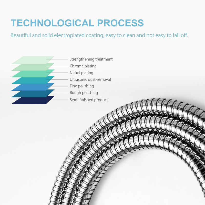 OFFO Shower Hose, 63 Inches No Kink Stainless Steel Shower Hose Attachment Electroplating Handheld Shower Head Hose Flex Hoses Extension with Brass Insert & Nut for Pet Bathing Cleaning, Chrome - NewNest Australia
