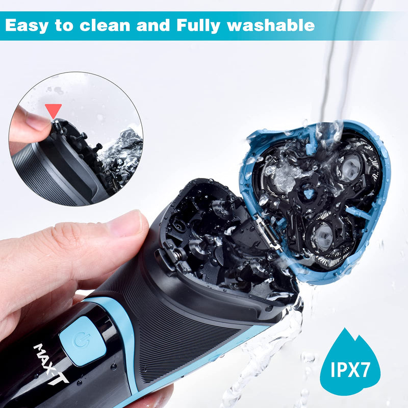 MAX-T Electric Shaver for Men, Cordless Electric Razor with Travel Case, Wet & Dry Use Men's Electric Shaver with Pop-Up Trimmer, 3D Rechargeable IPX7 Waterproof Rotary Shaver Best Gift for Dad/ Lover - NewNest Australia