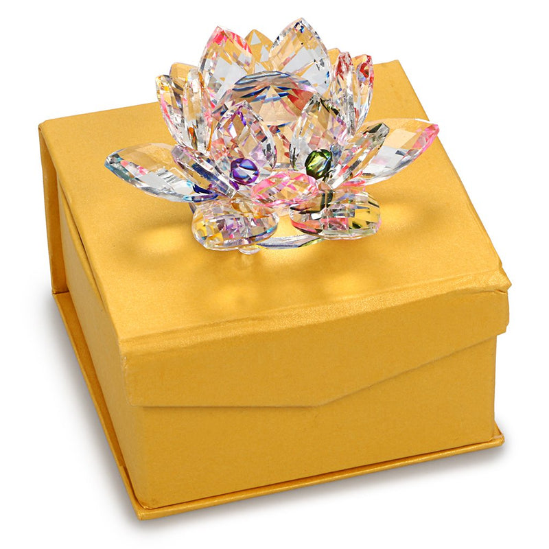 NewNest Australia - OwnMy Sparkle Crystal Lotus Flower Hue Reflection Feng Shui Home Decor with Gift Box (4 Inch/ 100MM Rainbow) 4 Inch/ 100MM Rainbow 