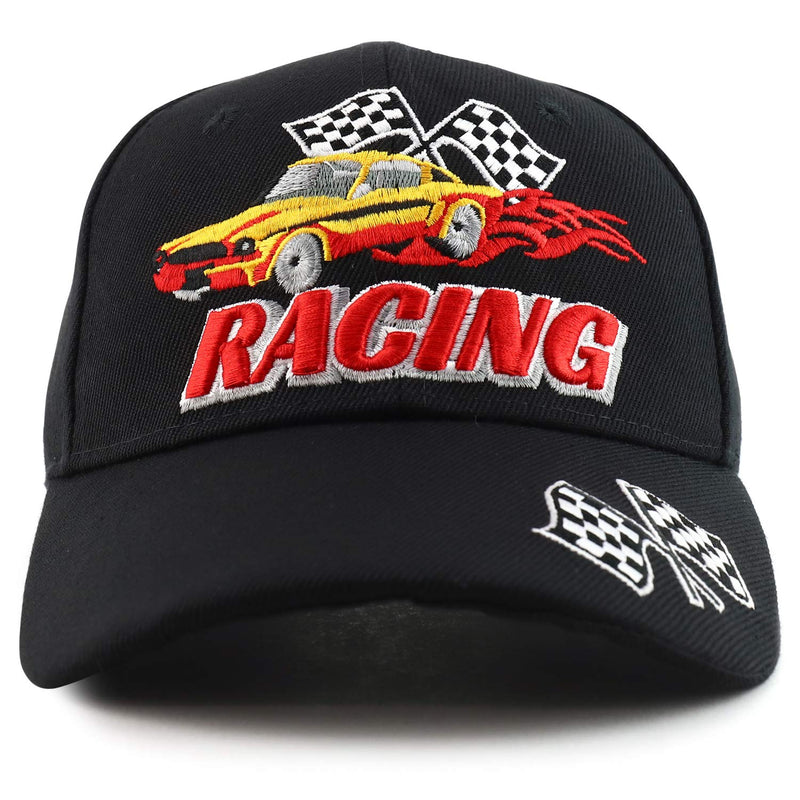 Trendy Apparel Shop Racing 3D Embroidered Flame Car Race Flag Baseball Cap One Size Black - NewNest Australia