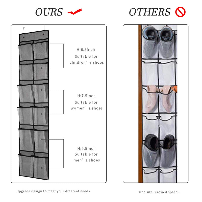 NewNest Australia - KEEPJOY Over The Door Shoe Organizer 2 Pack,Mesh Pockets Hanging Shoe Rack Over The Door,Shoe Storage Closet with 4 Hooks,Washable and Breathable Fabic,Large Size 57.5×12.6inch(Grey) Grey-2pack 