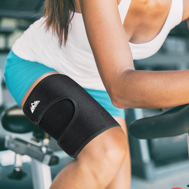 supregear Thigh Brace Support, Adjustable Thigh Compression Sleeve Neoprene Hamstring Quad Wrap Breathable Non-Slip Upper Leg Brace Leg Slimmer for Women Men Pulled Groin Muscle, Quadriceps, Black - NewNest Australia