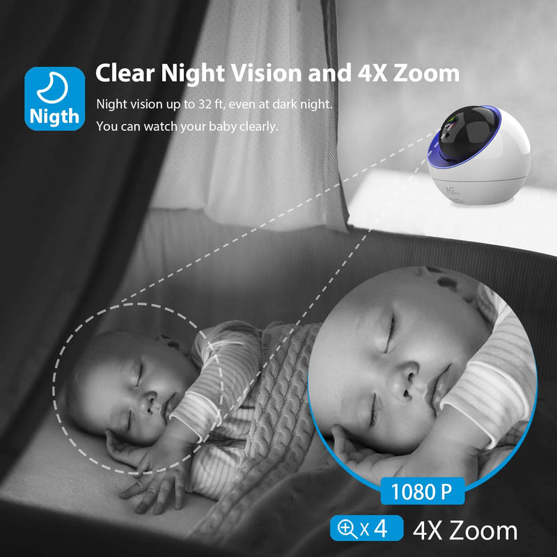 Baby Monitor, NGTeco Wireless Camera for Home Security - 1080P WiFi Monitor with Camera and Audio Dome Surveillance IP Camera for Dog/Pet/Nanny with PTZ Night Vision/Phone App/Cloud/SD Card Memory - NewNest Australia