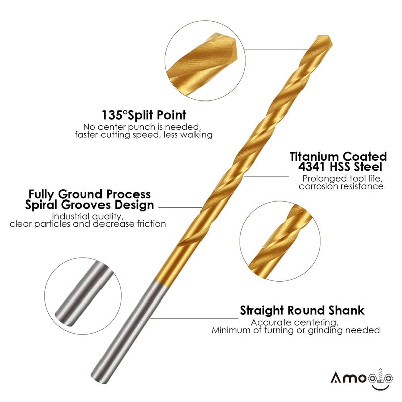 amoolo Titanium Drill Bit Set (60 pcs), Premium 4341 HSS Micro Drill Bits for Wood, Metal, Steel, Plastic, Aluminum Alloy, 3/64"-1/8" 3/64"-1/8" - NewNest Australia