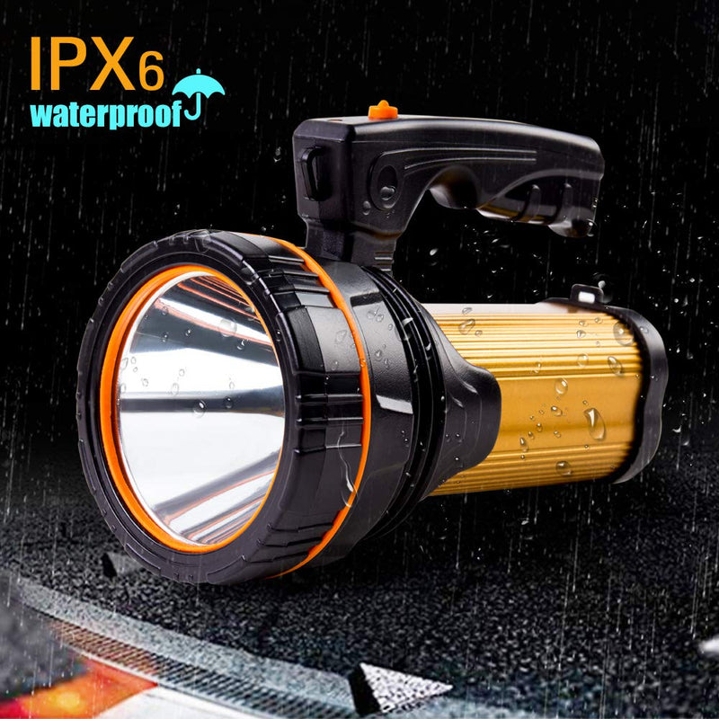 Super Bright Rechargeable Large 4 Batteries 10000mah LED Spotlight Flashlight Handheld Searchlight 35W High Lumens Powered CREE USB Spot Search lights Powerful Waterproof Portable Marine Boat Torch Golden - NewNest Australia