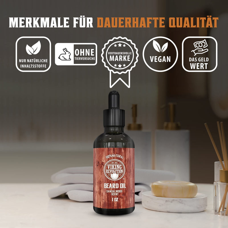Viking Revolution Sandalwood Beard Oil 30ml - Beard Oil Men All Natural All Natural With Organic Argan And Jojoba Oils. Softens and strengthens the beard and mustache - NewNest Australia