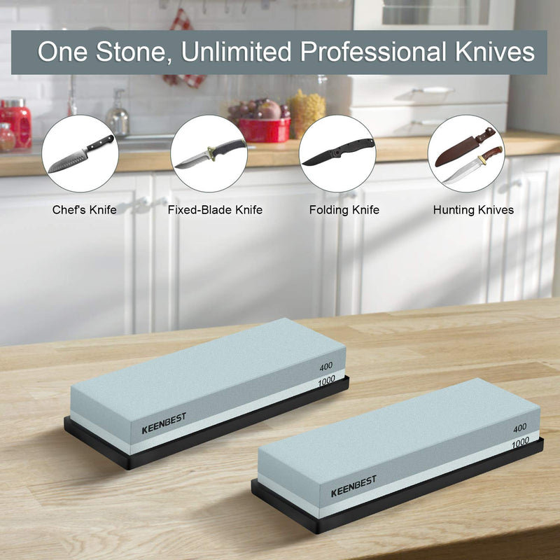 Sharpening Stone Whetstone Set 2 Side Grit 400/1000 KEENBEST Kitchen Knife Sharpener Stone, Best Wet Stones for Sharping Knives Best Kit with Non-Slip Rubber Base Green - NewNest Australia