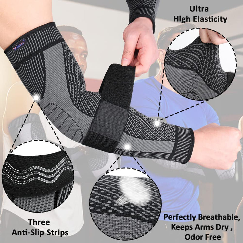 Beister Compression Elbow Support For Men & Women (Pack Of 2), Thick Arm Bandages With Velcro Fastening & Silicone Strips, Medical Compression Sleeves For Tennis Elbow, Arthritis, Varicose Veins, Lyhedema - NewNest Australia