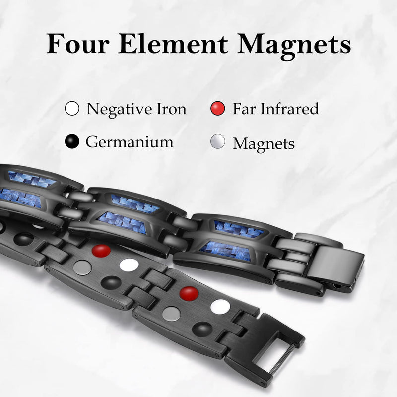 Jeracol Blue Carbon Fiber Titanium Steel Magnetic Bracelet for Men, 4 Element Double Row Strong Magnets,Size Adjustable Brazaletes Wristband with Removal Tool&Gift Box,Gift for Boyfriend Father's Day A-black Bule - NewNest Australia