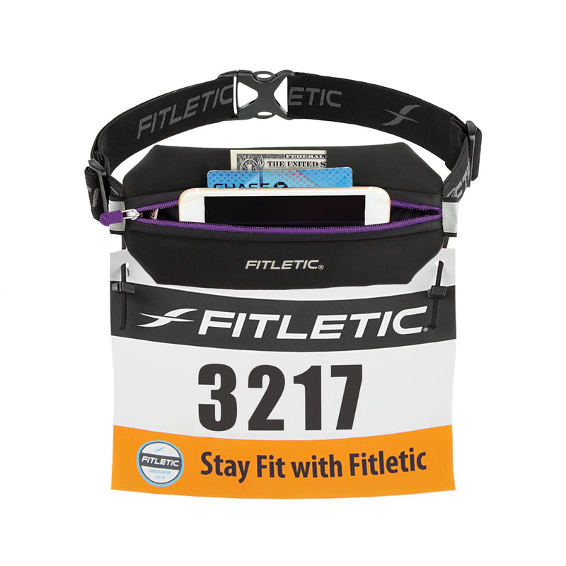 Fitletic Neo Race Belt | Unique No Bounce Design for Marathon, Triathlon, Trail, 5k, 10k | Single Pounch N01R Neo Purple & Black - NewNest Australia