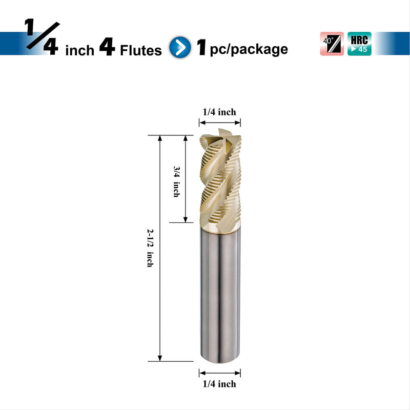 SPEED TIGER INTA Carbide Roughing End Mill - for Alloy Steels/Hardened Steels - Micro Grain Carbide End Mill - ZrN-A Coating - 4-Flute - INTA1/4"-4 (1 Piece, 1/4") 1/4 in - NewNest Australia