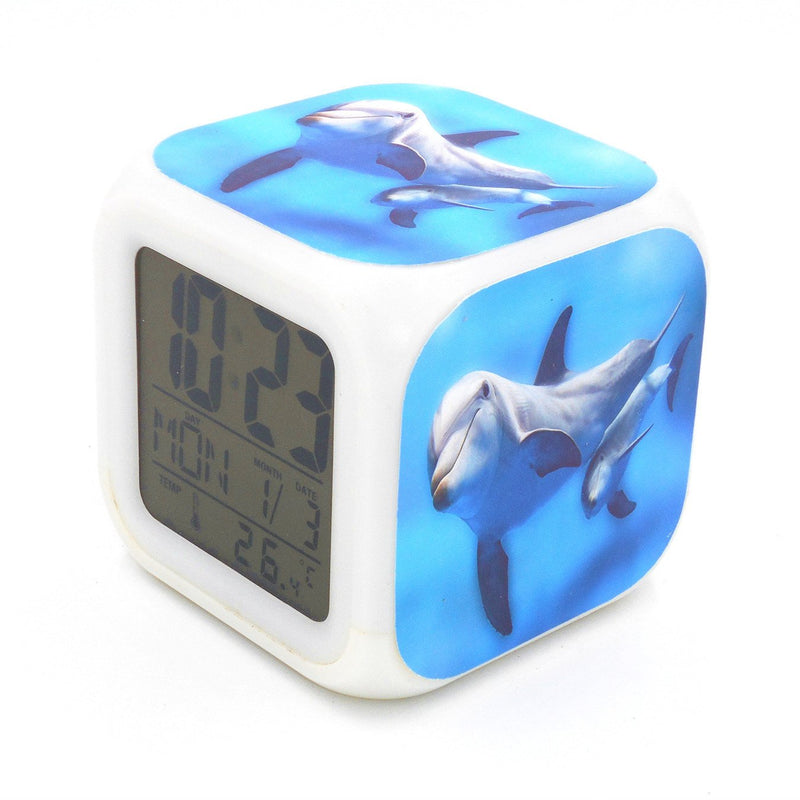 NewNest Australia - BOYAN New Dolphin Family Led Alarm Clock Desk Clock Calendar Snooze Glowing Led Digital Alarm Clock for Unisex Adults Kids Toy Gift 