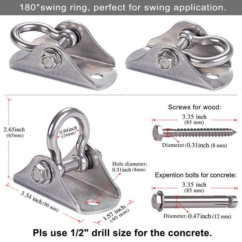 SELEWARE Stainless Steel Swing Hanger with Bolts for Indoor Outdoor Swing Set, Wall Ceiling Mount Anchor for Suspension Trainers, Load up to 1000 lbs - NewNest Australia