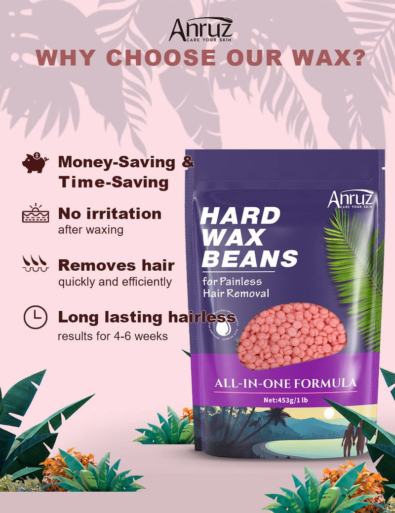 Anruz Waxing Beads For Sensitive Skin 453 G Wax Beads Hair Removal With 20 Applicators Rose Wax Beads For Armpit, Brazilian, Bikini, Leg And Coarse Hair At Home Waxing For Wax Warmers - NewNest Australia