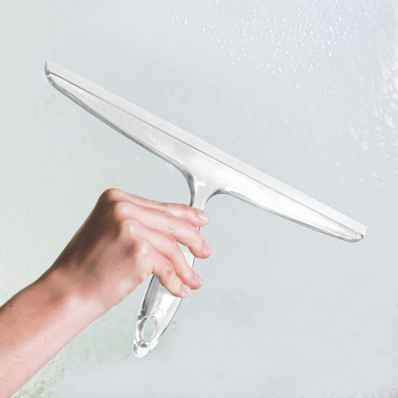 iDesign 59150 Plastic Bathroom Squeegee with Suction Hook Holder, Clear, 12-Inch (Pack of 1) - NewNest Australia
