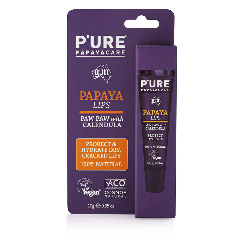 P'URE PAPAYA CARE Natural Vegan LIP BALM for Dry Chapped Lips with Shea Butter, Calendula - Papaya Lips - 10g Purple - NewNest Australia