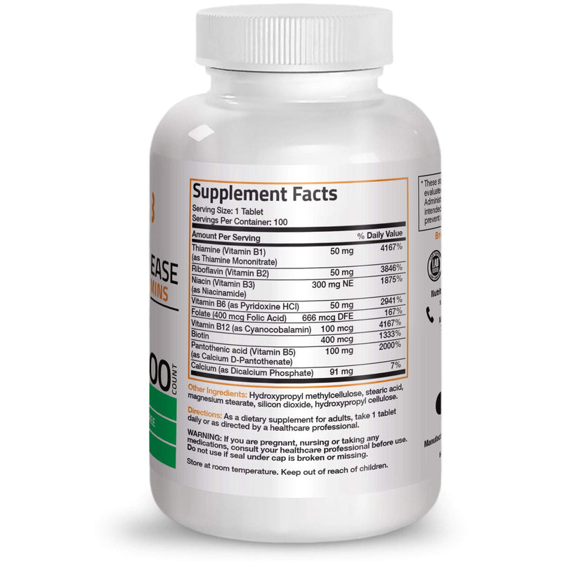 Bronson Super B Vitamin B Complex Sustained Slow Release (Vitamin B1, B2, B3, B6, B9 - Folic Acid, B12) Contains All B Vitamins 100 Tablets 100 Count (Pack of 1) - NewNest Australia