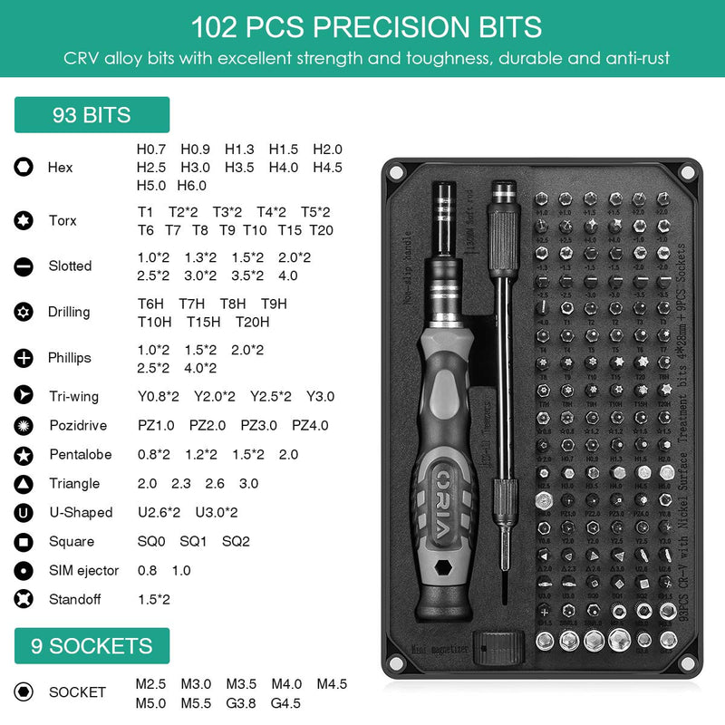 ORIA Precision Screwdriver Set (Newest) 106 in 1 with 102 Bits Magnetic Torx Screwdriver kit with Case Professional Repair Tool with Magnetizer for Electronics PC iPhone iPad Watch Jewelers Black - NewNest Australia