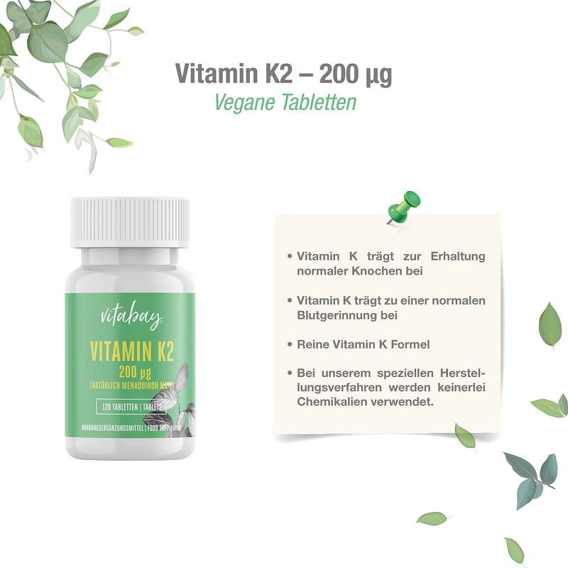 Vitabay Vitamin K2 High Dose 200 ¬µg (Mcg) - Vegan 120 Vitamin K2 Tablets Mk7 Mk-7 - Vitamin K2 Mk7 200 ¬µg - Vit K2 Vitamin K 2 Vitamin K2 200 ¬µg All-Trans Form K2 Vitamin Vitamin-K2 Mk7 Vitamin K2 120 Pieces (Pack Of 1 ) - NewNest Australia
