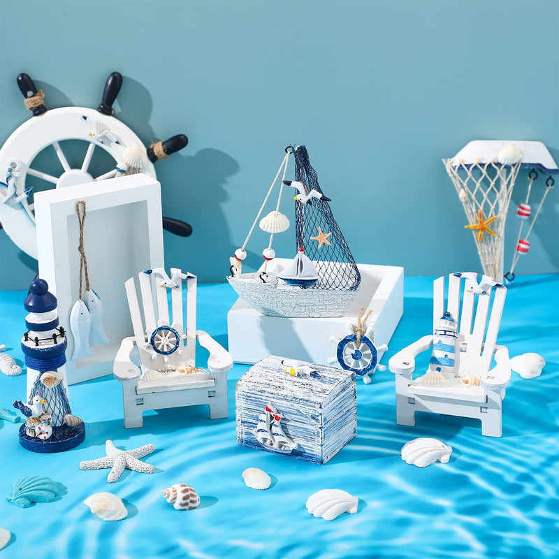 7 Pieces Adirondack Beach Chair Wooden Box Wooden Lighthouse Mini Sailboat Anchor Wooden Fish Hanging Starfish Model Decoration Aquarium Decor Fish Tank Landscape Ornament Office Mini Garden Landscape - NewNest Australia
