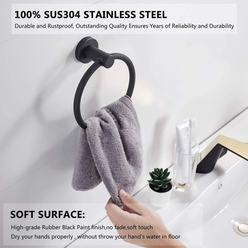 304 Stainless Steel Towel Ring Hanging Round Simple Black Towel Circular Holder Matte Black - NewNest Australia