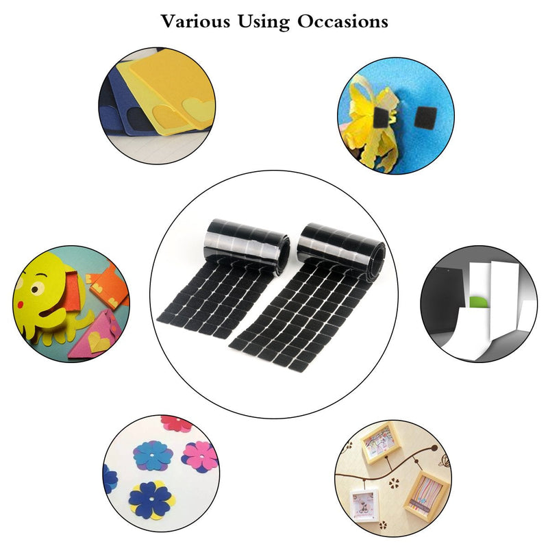 Self Adhesive Dots, 0.59 Inch Diameter 1600pcs(800Pairs) Strong Sticky Hook Tapes, Square Adhesive Back Loop Nylon Strips with Waterproof Coin Glue Fastener,Perfect for School,Office,DIY-Black Black-SE - NewNest Australia