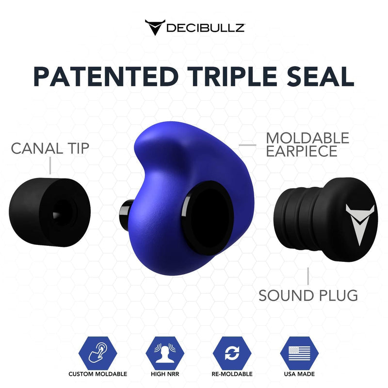 Decibullz - Custom Molded Earplugs, 31dB Highest NRR, Comfortable Hearing Protection for Shooting, Travel, Work and Concerts Blue - NewNest Australia