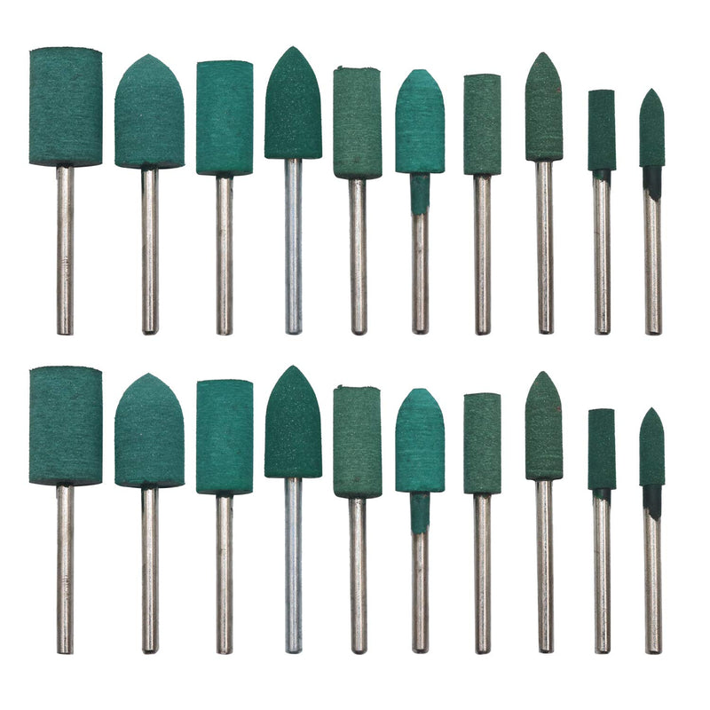 HEYMOUS Rubber Polishing Bits Bullet Cylinder Shape Polishing Burrs Bit,Electric Drill,Rotary Tool Accessories 3 mm Mandrel 20 Pieces (Green) - NewNest Australia