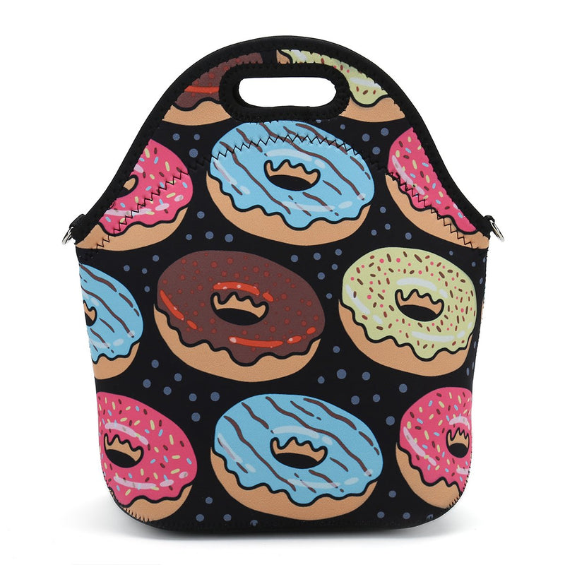 NewNest Australia - Insulated Neoprene Lunch Bag-Removable Shoulder Strap-X Large Size Reusable Thermal Thick Lunch Tote/Lunch Box/Cooler Bag with Wallet Pouch for Adults,Kids,Women,Men Teens,Girls,Baby (Bread Donuts) 