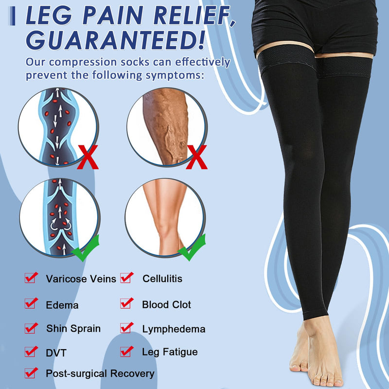 beister 15-20 mmHg medical compression stockings for men and women, edema compression socks without foot with silicone band, long class 1 support stockings for varicose veins, DVT, flight black-1 M - NewNest Australia